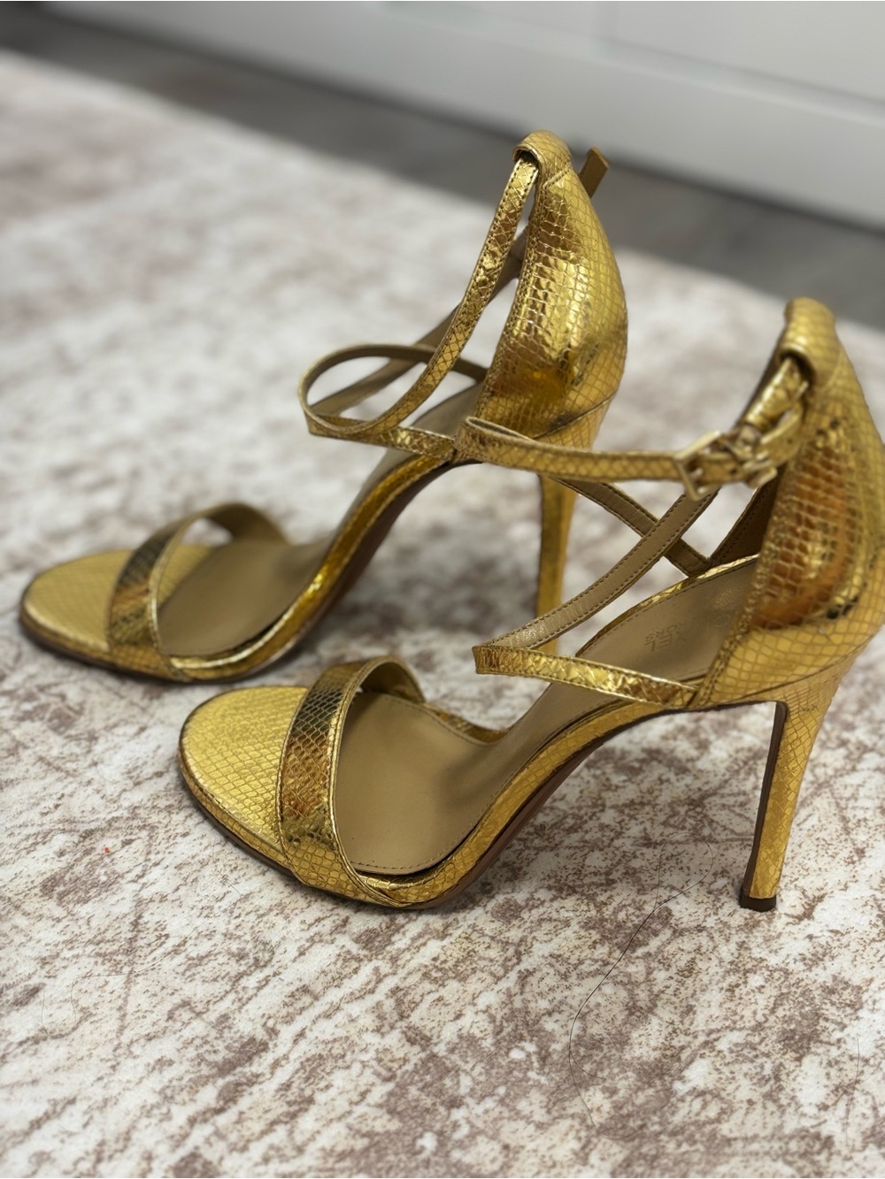 MICHAEL Michael Kors Metallic Gold Ankle-Strap Heels - Picture 2 of 4